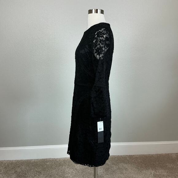 Adrianna Papell Lace Long Sleeve Sheath Cocktail Dress Black Size 6 Mini - Picture 5 of 14